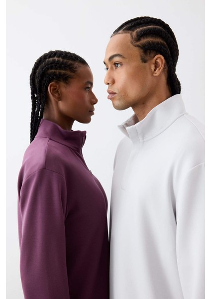 Fit Standart Fit Dik Yaka Yarım Fermuarlı Modal Sporcu Sweatshirt E9772AX25AU