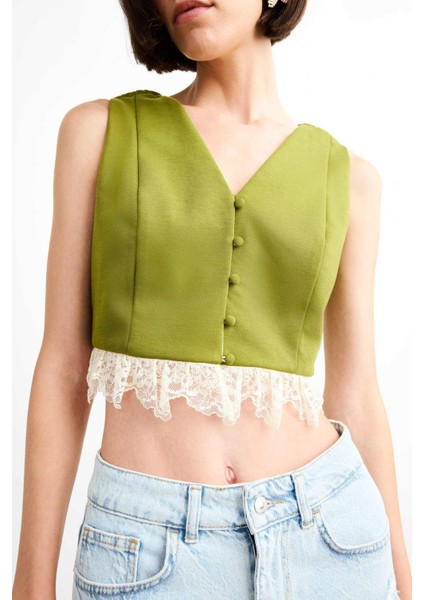 Fitted Düğmeli Dantel Detaylı Yelek F9942AX25SM indirimleri