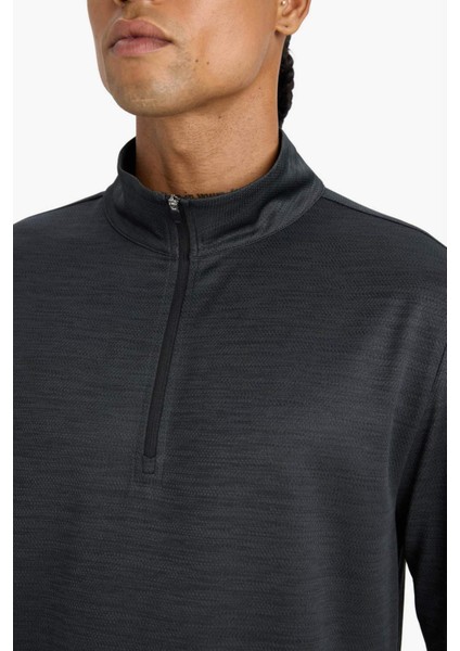 Fit Slim Fit Dar Kesim Dik Yaka Çabuk Kuruyan Nefes Alabilen Esnek Kumaş Fermuarlı Sporcu Uzun Kollu Body E9358AX25AU indirimleri