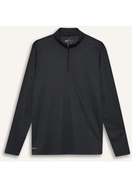 Fit Slim Fit Dar Kesim Dik Yaka Çabuk Kuruyan Nefes Alabilen Esnek Kumaş Fermuarlı Sporcu Uzun Kollu Body E9358AX25AU