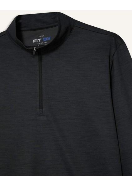 Fit Slim Fit Dar Kesim Dik Yaka Çabuk Kuruyan Nefes Alabilen Esnek Kumaş Fermuarlı Sporcu Uzun Kollu Body E9358AX25AU