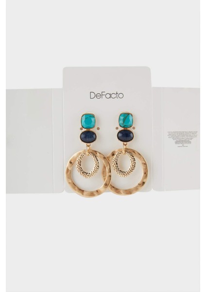 Kadın Mavi Taşlı Gold Küpe F6609AXNS