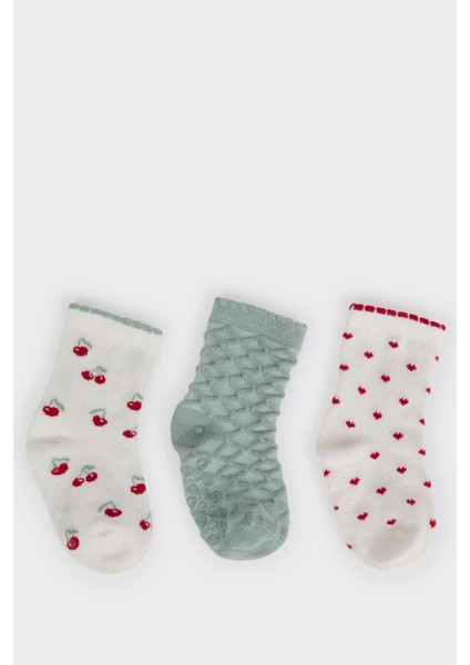 Kız Bebek Kaydırmaz Taban 3'lü Pamuklu Uzun Çorap F6740A5NS