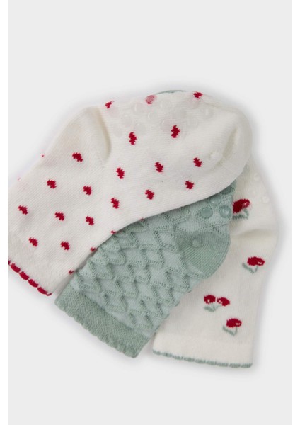 Kız Bebek Kaydırmaz Taban 3'lü Pamuklu Uzun Çorap F6740A5NS modelleri