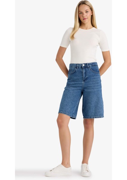 Yüksek Bel Jean Bermuda Şort E1615AX25AU