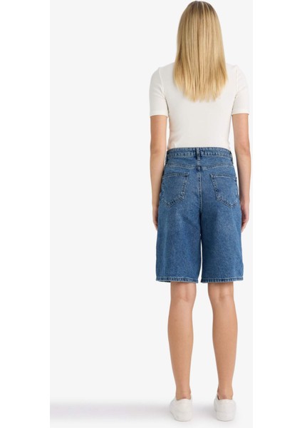 Yüksek Bel Jean Bermuda Şort E1615AX25AU