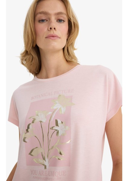 Bisiklet Yaka Çiçekli Kısa Kollu Tişört F5099AX25AU modelleri