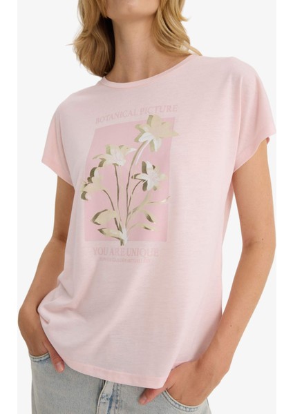 Bisiklet Yaka Çiçekli Kısa Kollu Tişört F5099AX25AU fırsatları