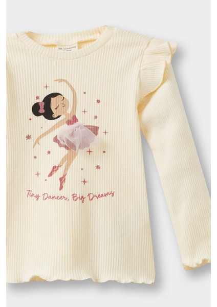 Kız Bebek Bisiklet Yaka Balerin Baskılı Fitilli Kaşkorse Uzun Kollu Tişört F8434A525AU fiyatları