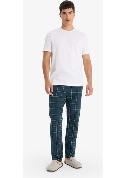 Pijama Takımı Regular Fit Kısa Kollu Üst Kareli Uzun Alt F5893AX25AU