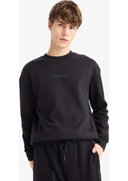 Boxy Fit Bisiklet Yaka İçi Yumuşak Tüylü Baskılı Sweatshirt X8282AZ25AU modelleri