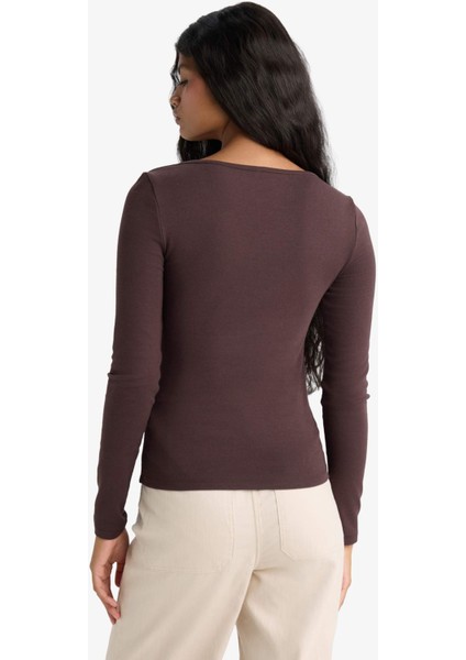 Slim Fit Dar Kesim Basic Düz Modal Uzun Kollu Tişört F7153AX25AU