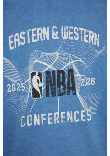 %100 Pamuk DeFactoFit NBA Wordmark Oversize Geniş Kalıp Bisiklet Yaka Kısa Kollu Tişört E8750AX25AU modelleri
