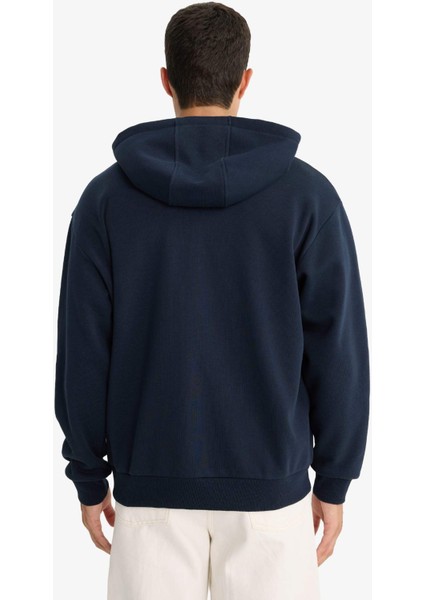 Comfort Fit Kapüşonlu İçi Yumuşak Tüylü Basic Düz Cepli Kalın Fermuarlı Sweatshirt D7599AX25AU