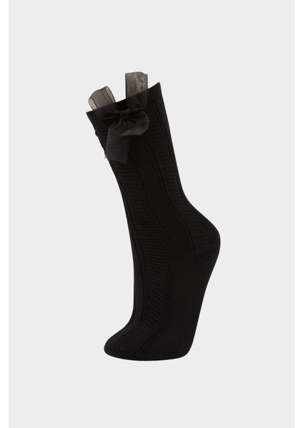 Kız Çocuk 2'li Pamuklu Diz Altı Okul Çorabı F7215A8NS modelleri