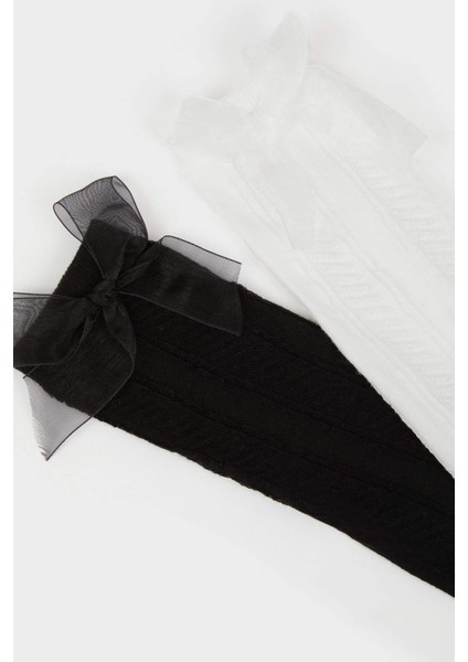 Kız Çocuk 2'li Pamuklu Diz Altı Okul Çorabı F7215A8NS fırsatları