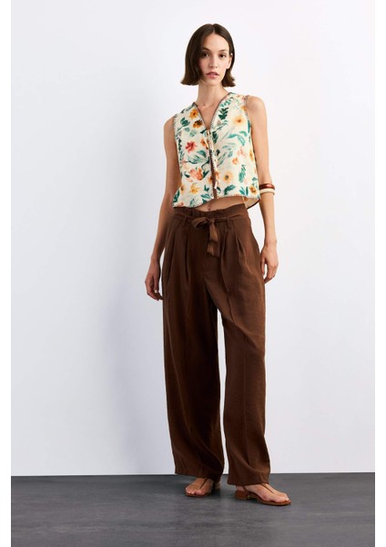 Fitted Çiçek Desenli Önden Bağlamalı Poplin Yelek F9940AX25SM fiyatları