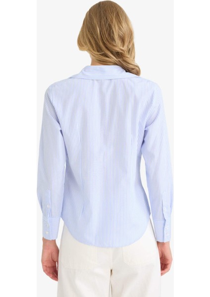 Fitted Çizgili Poplin Uzun Kollu Gömlek D3172AX25WN indirimleri