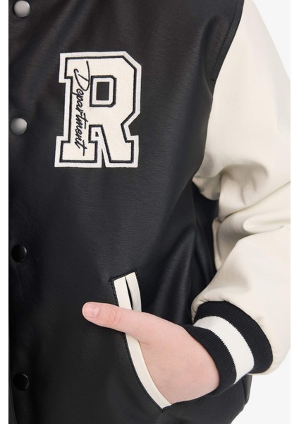 Erkek Çocuk Okul Su Geçirmez Kolej Yaka Fermuarlı Çift Cepli Mevsimlik Suni Deri Bomber Mont Ceket C7088A825AU indirimleri