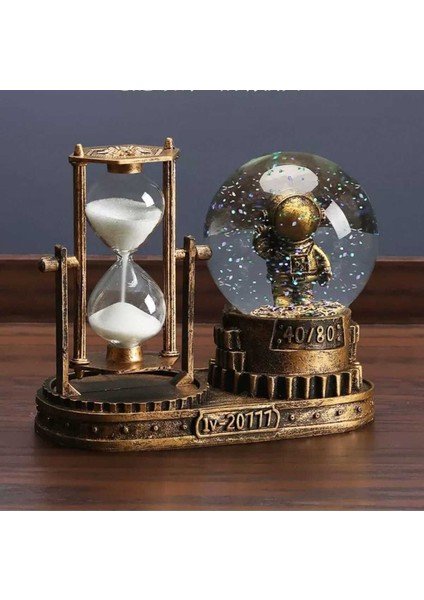 Renkli Işıklı Kum Saatli Astronot Dekor Küresi, Şık ve Eğlenceli Hediye