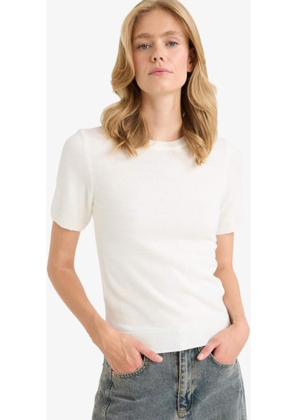 Regular Fit Bisiklet Yaka Kısa Kollu Triko Kazak E6810AX25AU