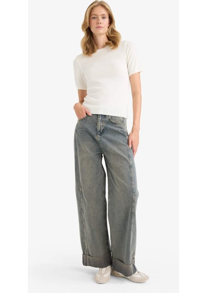 Regular Fit Bisiklet Yaka Kısa Kollu Triko Kazak E6810AX25AU fiyatları