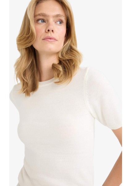 Regular Fit Bisiklet Yaka Kısa Kollu Triko Kazak E6810AX25AU fırsatları