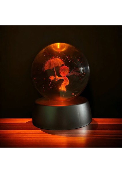 Renk Değiştiren LED Işıklı Kristal Küre Küçük Prens Kolye, Zirkon Kar Tanesi Tasarımı