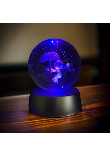 Renk Değiştiren LED Işıklı Kristal Küre Küçük Prens Kolye, Zirkon Kar Tanesi Tasarımı