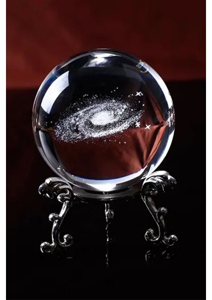Uzay Temalı Cam Küre, Metal Standlı, Dekoratif Sanat Eseri, Şık Ev Dekoru