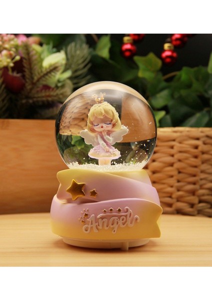 Yıldızlı Işıklı ve Müzikli Büyük Boy Melek Kar Küresi