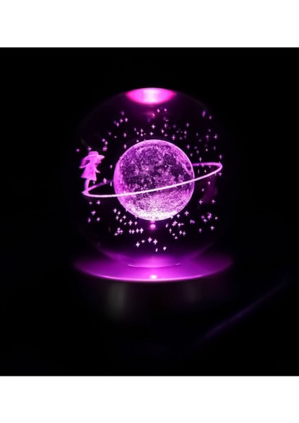 Renkli Işıklı Kristal Küre, Kız Figürlü, Hediye, Dekoratif, Şık ve Parlak Tasarım