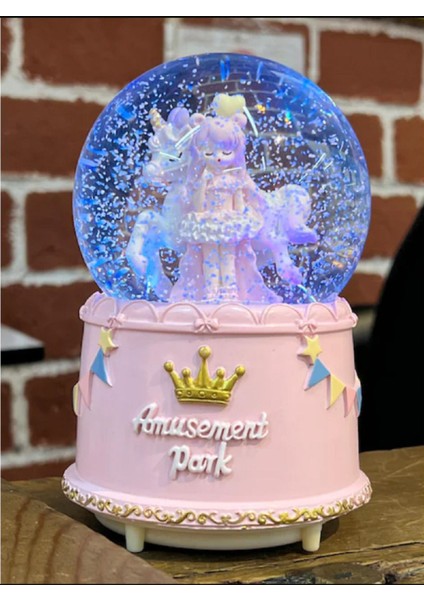 Işıklı ve Müzikli Büyük Atlı Karınca ve Kız Figürlü Kar Küresi