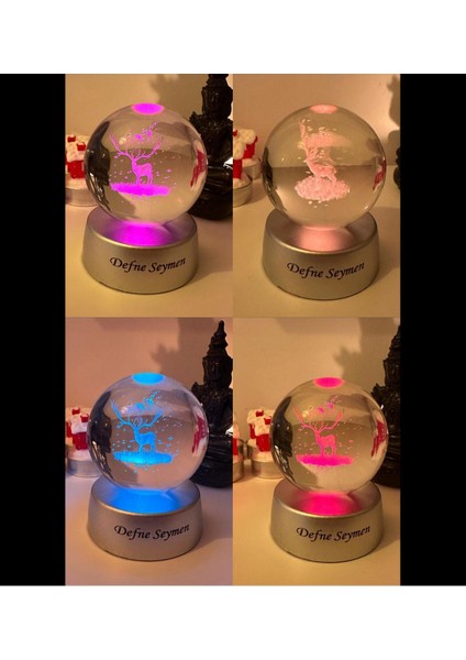 Renkli LED Işıklı Cam Geyik Küreli Kolye, Özel Isimli ve Hediye Seçeneği fiyatları