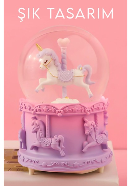 Işıklı Unicorn Kar Küresi, Dekoratif ve Müzikli, Rüya Gibi Süs Hediye indirimleri