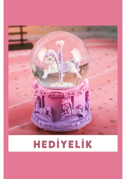 Işıklı Unicorn Kar Küresi, Dekoratif ve Müzikli, Rüya Gibi Süs Hediye