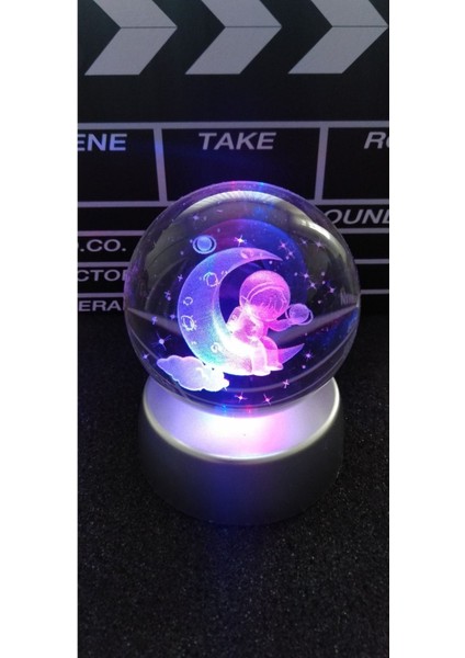 Renkli 3D Işıklı Uzay Temalı Cam Küre, Standlı ve Şık Tasarım