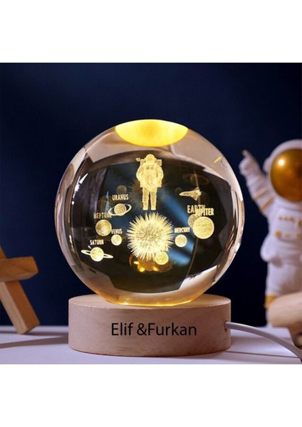 Işıklı Ahşap Kaideli Uzay Temalı Cam Küre 8cm, Dekoratif ve Şık Tasarım fırsatları