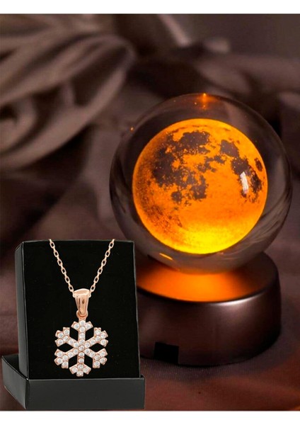 Renk Değiştiren LED Işıklı Cam Ay Küre, Dolunay, Kristal Top ve Kar Tanesi Kolye