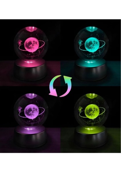 Renk Değiştiren Cam Küre, Işıklı 3D Hediye, Yılbaşı Dekoru, Pilli Küre