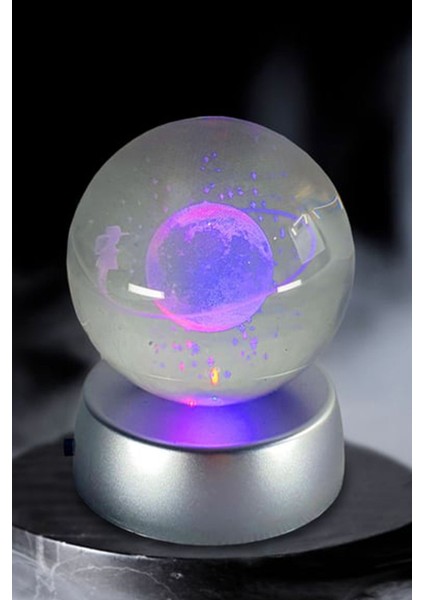 Şeffaf Işıklı Görselli Cam Küre, Plastik Altlık, LED Işıklandırma, Dekoratif Ürün