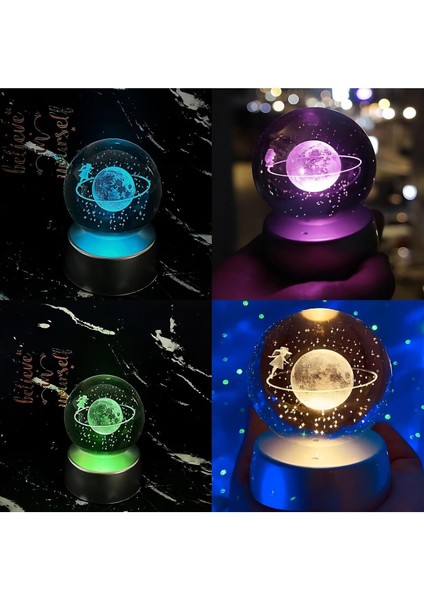 Gezgin Kız Temalı Kristal Cam Kar Küresi, 3D Renk Değiştiren LED Işık, Pilli Dekorasyon
