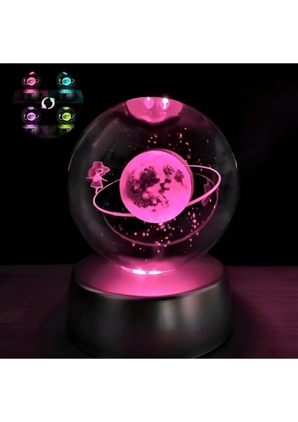 Gezgin Kız Temalı Kristal Cam Kar Küresi, 3D Renk Değiştiren LED Işık, Pilli Dekorasyon modelleri