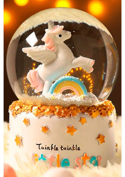 Renkli Unicorn Kar Küresi, Işıklı ve Müzikli, Kar Taneleriyle Büyüleyici Dekor