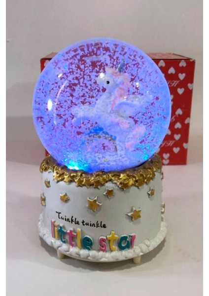 Renkli Unicorn Kar Küresi, Işıklı ve Müzikli, Kar Taneleriyle Büyüleyici Dekor
