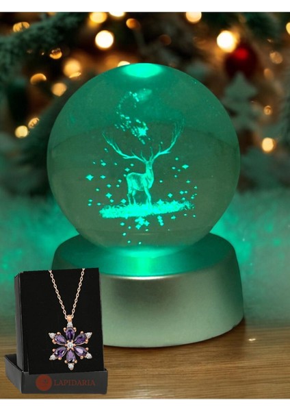Renk Değiştiren LED Işıklı Cam Küre ve Lotus Notlu Dekor Seti