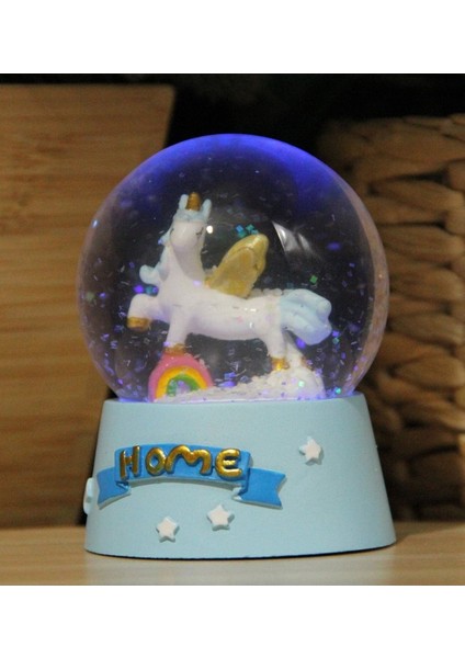 Rüya Gibi Işıklı Unicorn Kar Küresi, Büyüleyici Dekorasyon Parçası