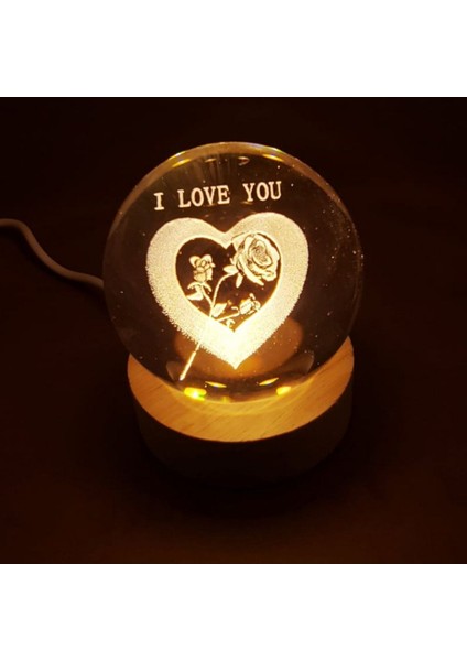3D Renk Değiştiren I Love You Temalı Işıklı Kristal Cam Küre Sevgililer Günü Hediyesi