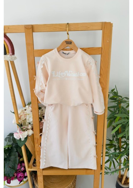 Fiyonk Detaylı Fistolu Kız Çocuk 2 li takım - Pudra