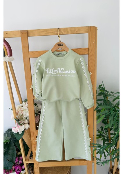 Fiyonk Detaylı Fistolu Kız Çocuk 2 li takım - Yeşil